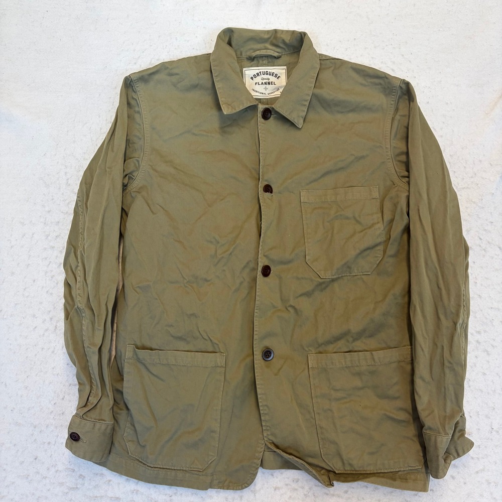 Portuguese Flannel Labura Chore Jacket Mens L Olive Green Cotton Twill